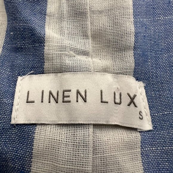 Linen Lux Women’s Paperpag Belted Shorts Blue/White Striped Size Small Pockets - Picture 6 of 7